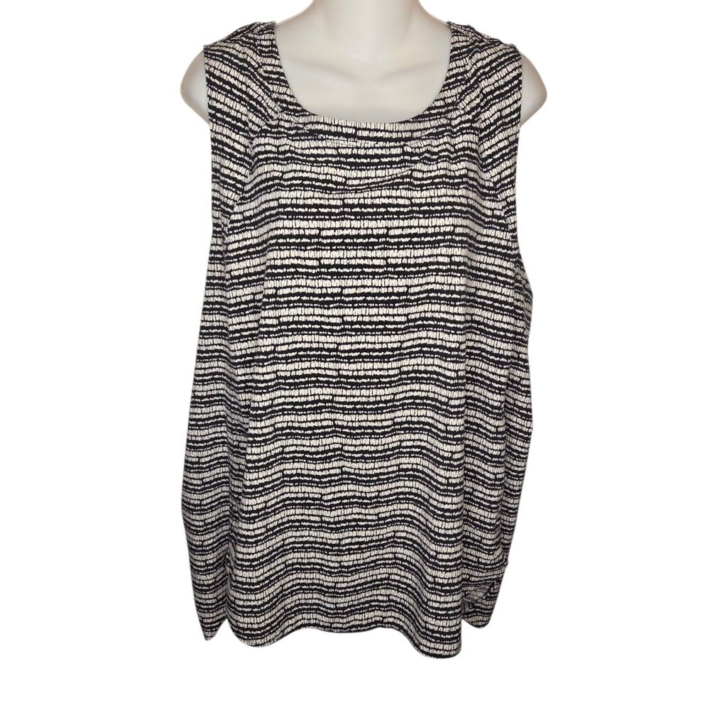 T by Talbots Womens 3XP Plus Petite Tank Top Black White Abstract Stripe...